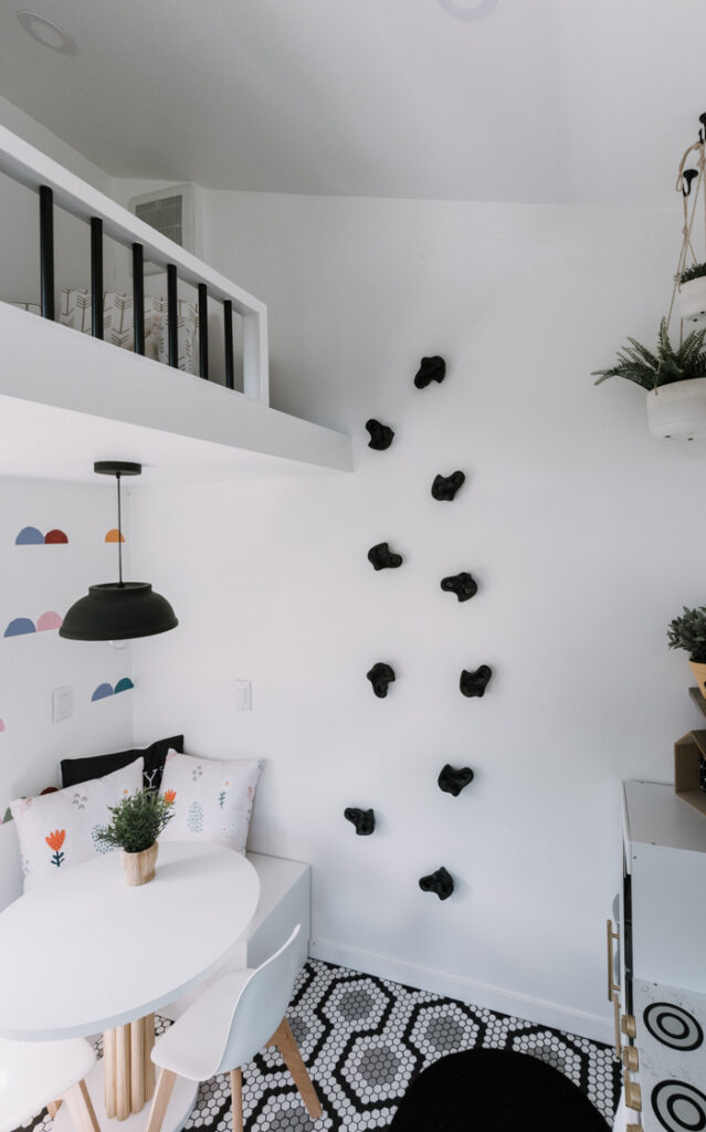 rock climbing wall in playhouse