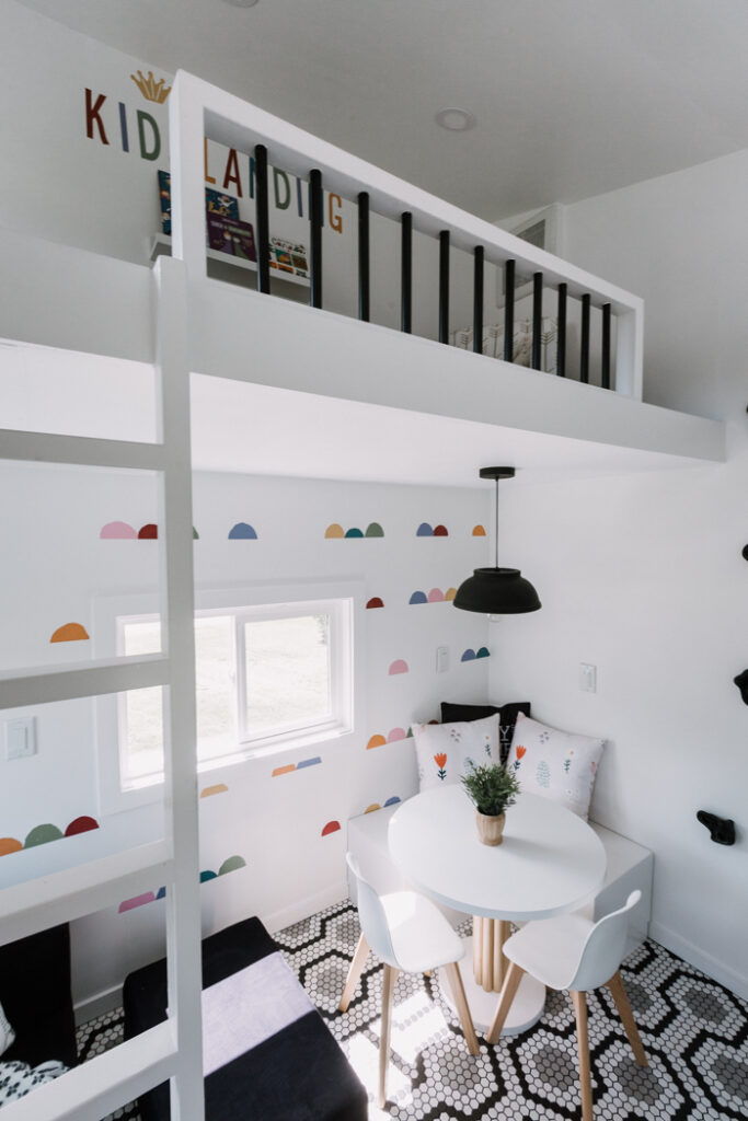 modern kids space with table and built-in bench