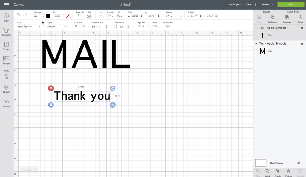 designing mailbox words on the Cricut Maker