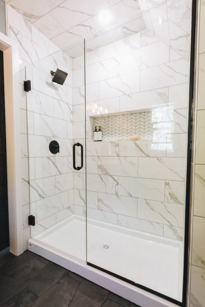 affordable white tile shower