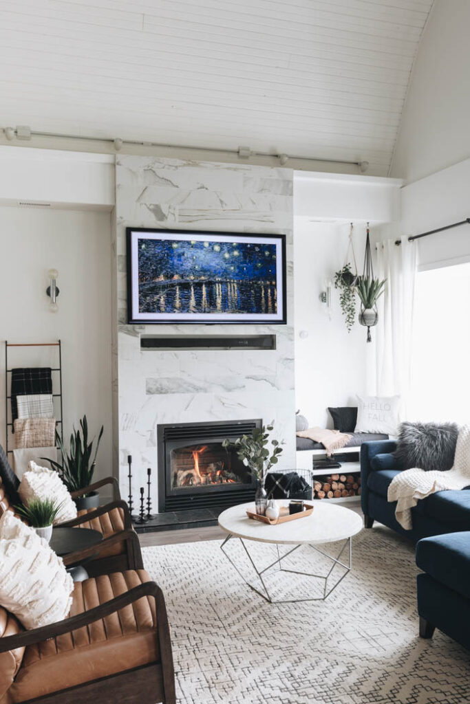 modern living room decorated for fall