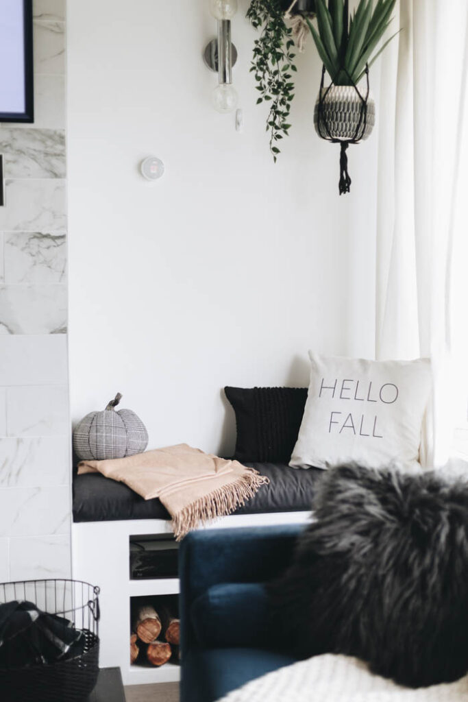 bench decorated for fall