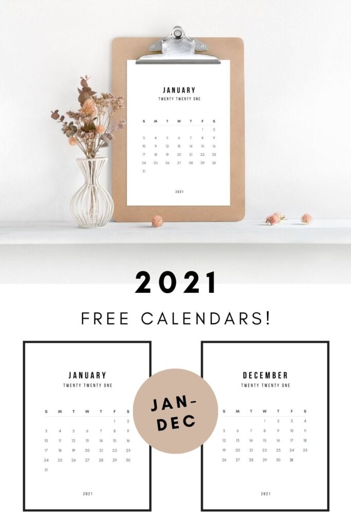 Modern Calendar on a clipboard with text reading "free 2021 calendar"