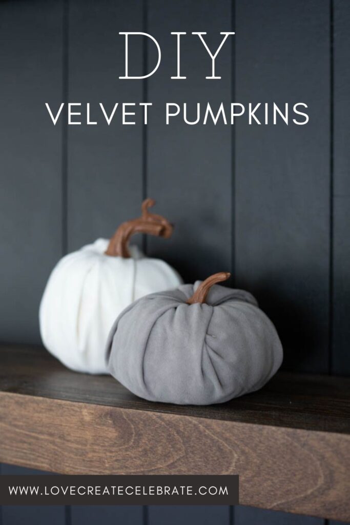 modern velvet pumpkins with text reading "DIY Velvet pumpkins"