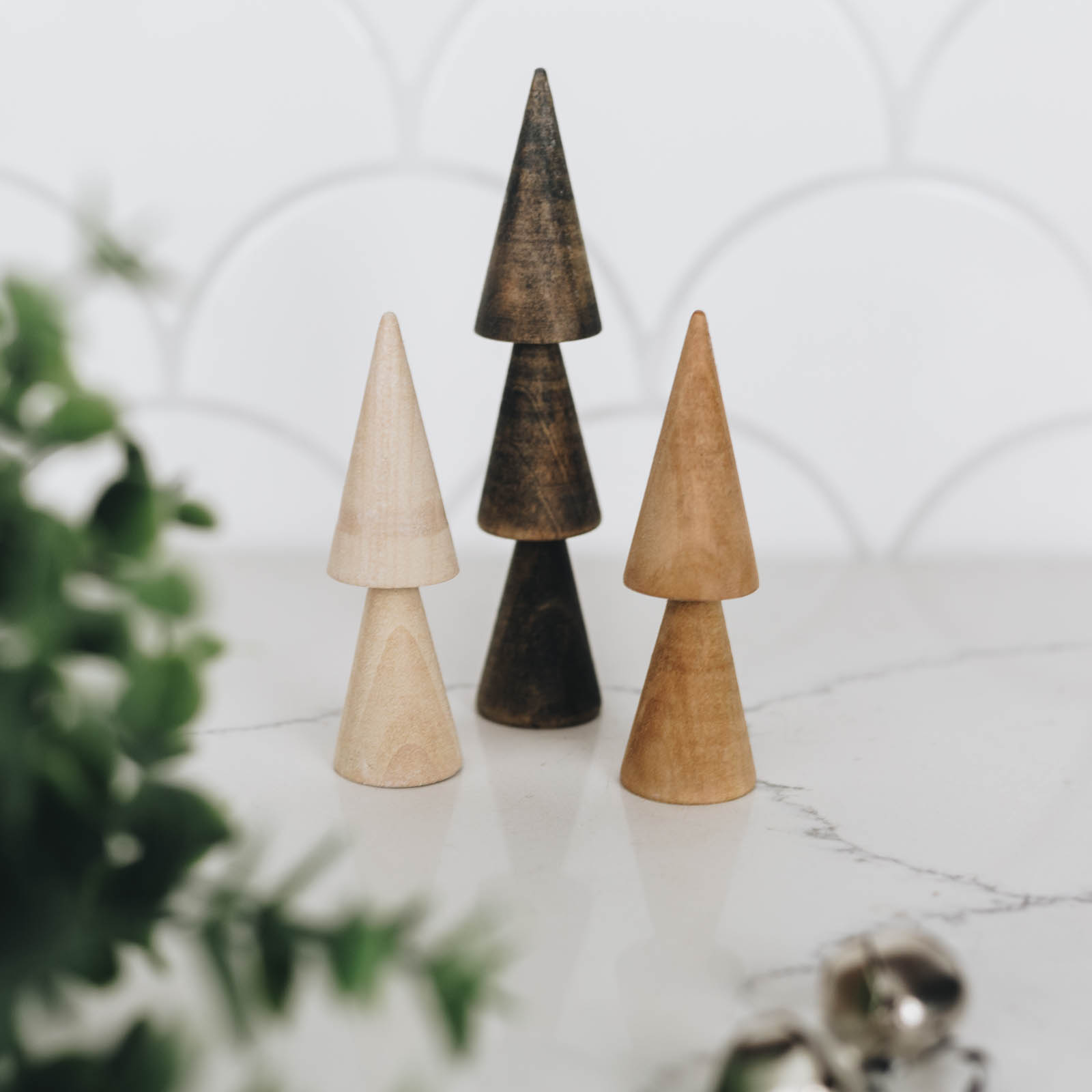Stained wooden mini trees