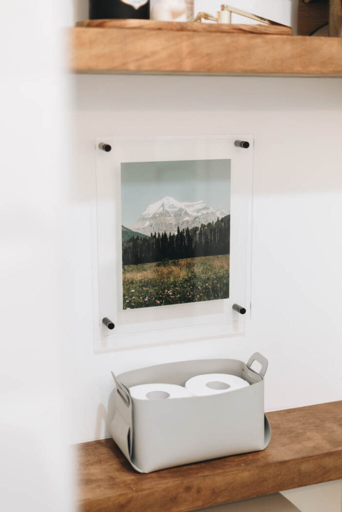 acrylic frame art in bathroom