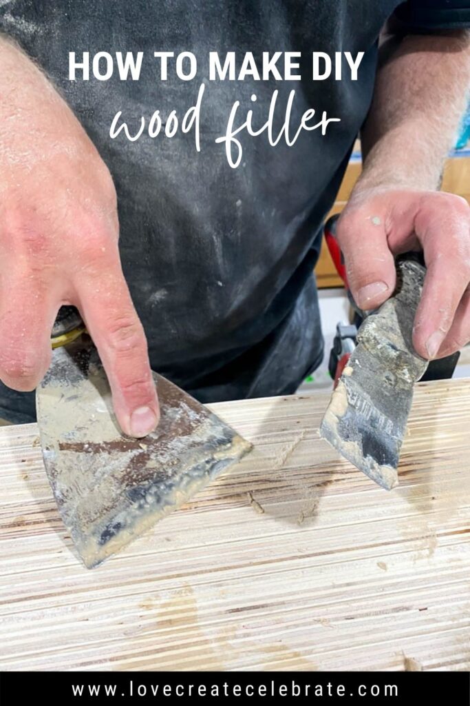 mixing DIY custom wood filler with text overlay