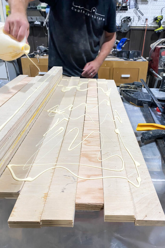 plywood strips with glue on them