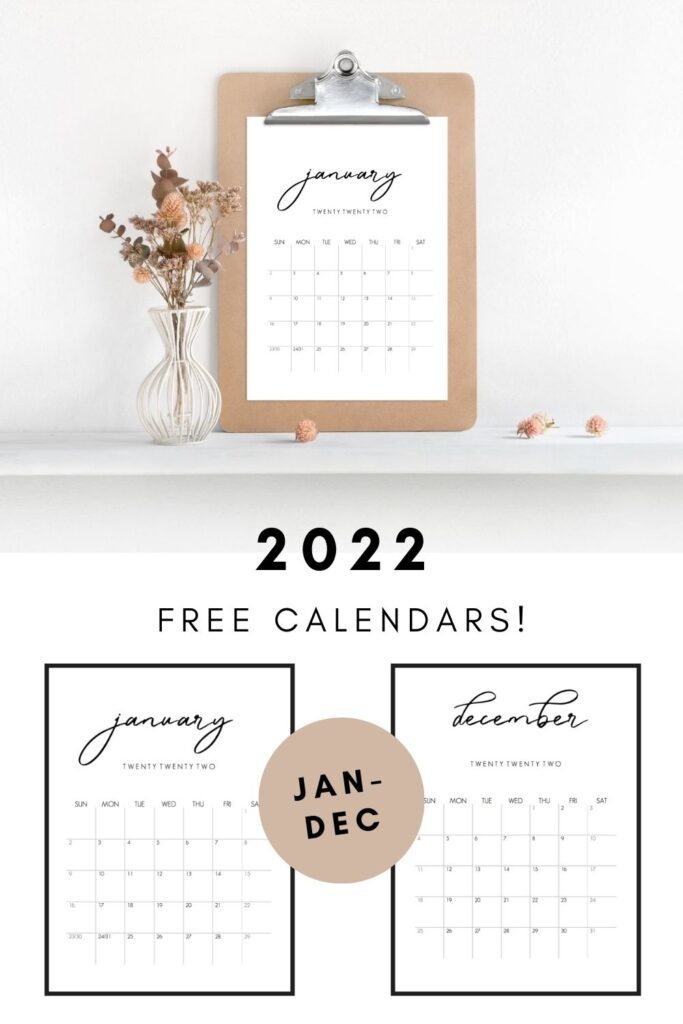 2022 free monthly calendars