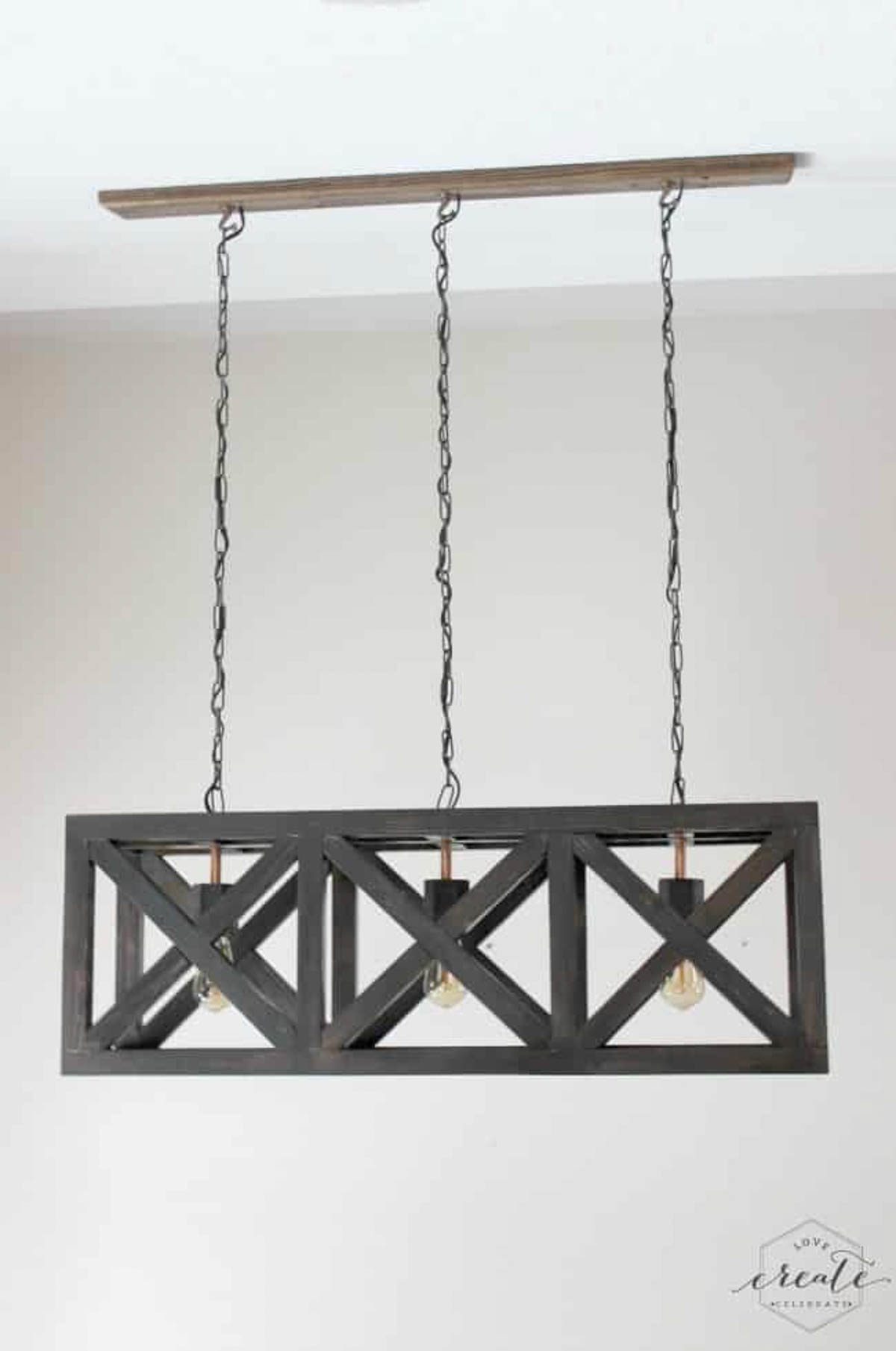 Industrial pendant light hanging from ceiling