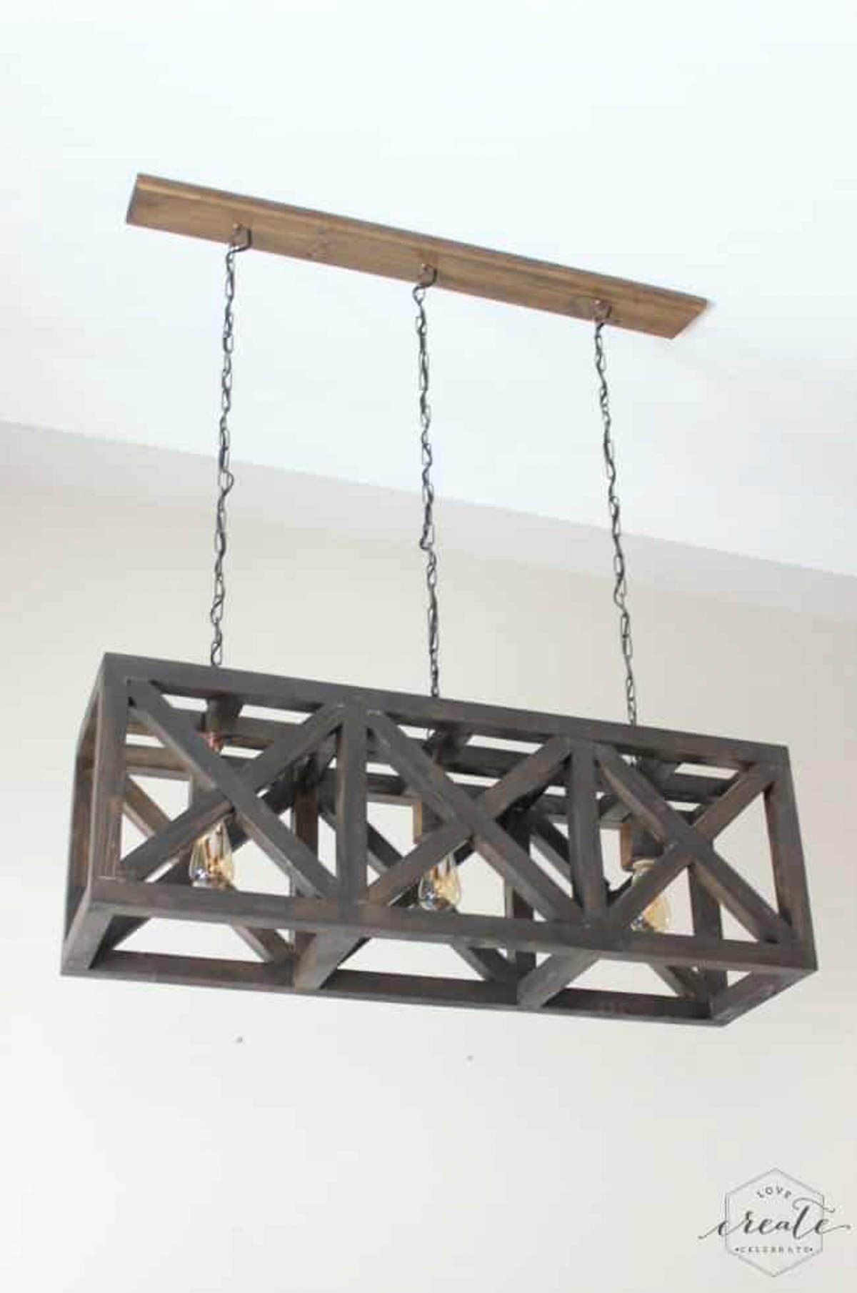 Industrial pendant light hanging from ceiling