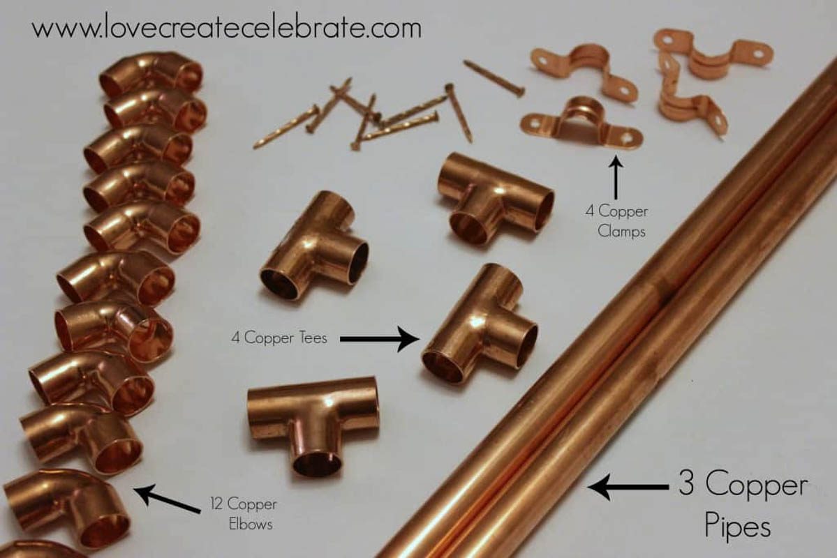 Copper pieces used to create the copper wine rack