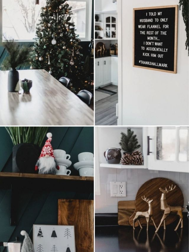 image collage of modern Christmas decorating ideas for the dining room and kitchen