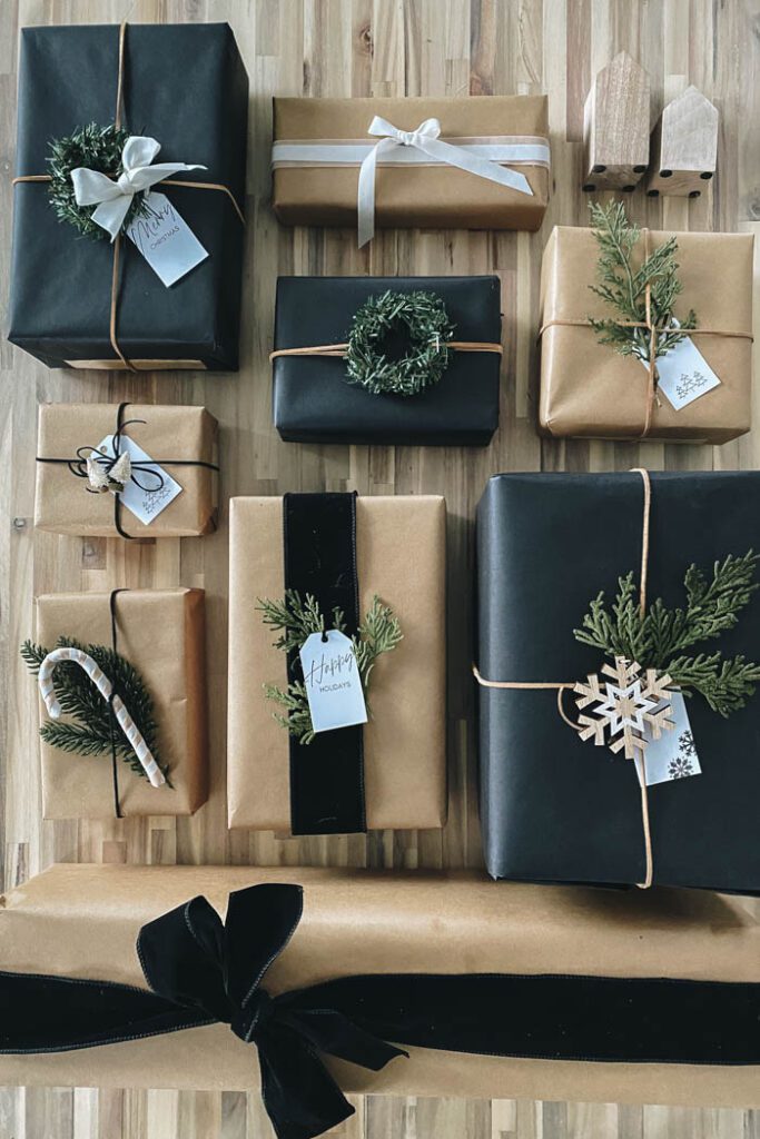 group packages wrapped with eco-friendly gift wrap