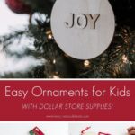 wood ornament DIY photos with text reading Easy Ornaments for Kids