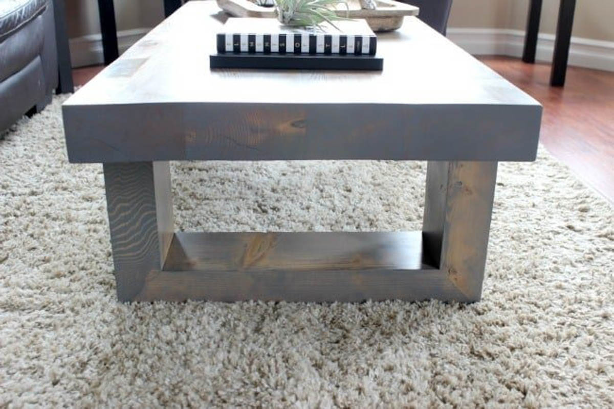 Side view of the wooden modern coffee table