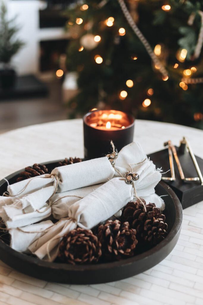 modern coffee table styling for Christmas