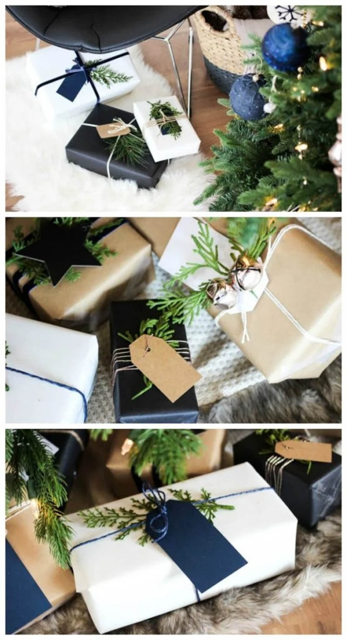 Image collage of DIY gift wrapped presents.