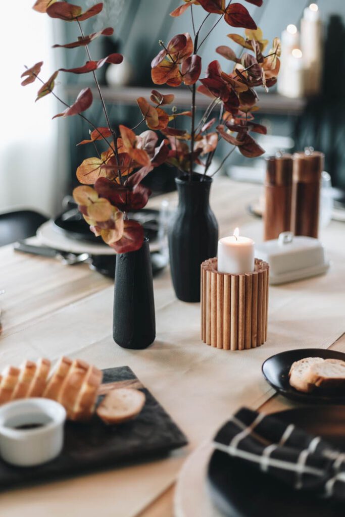 baking soda dollar store vases on the minimalist Thanksgiving tablescape