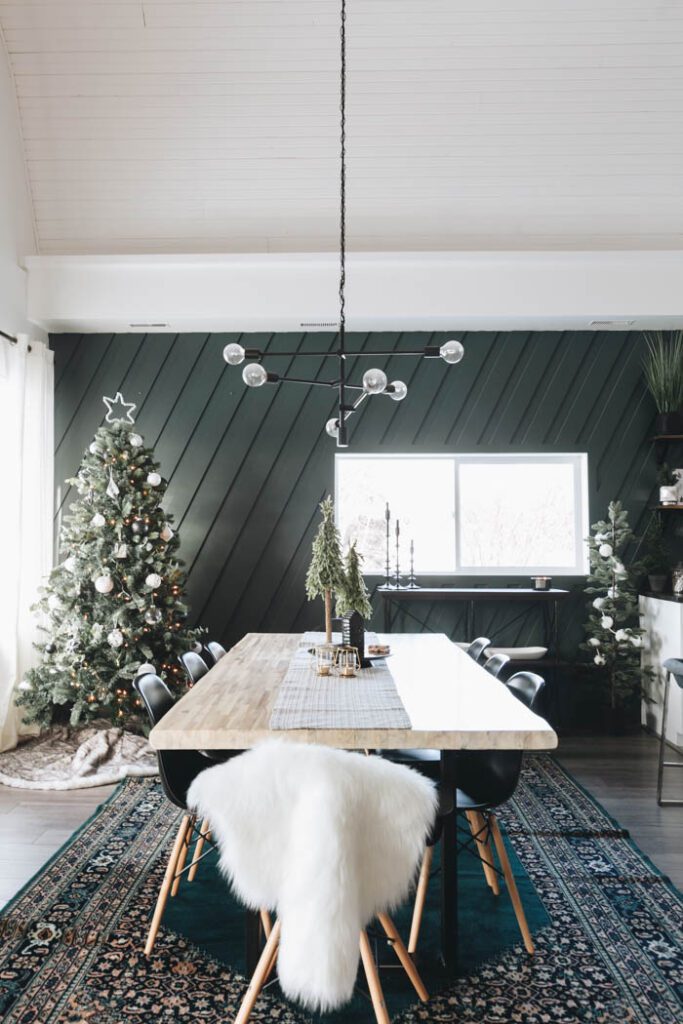 beautiful nordic Christmas decorations with blue feature wall