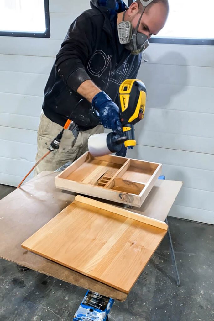 adding stain to DIY Tabletop Easel