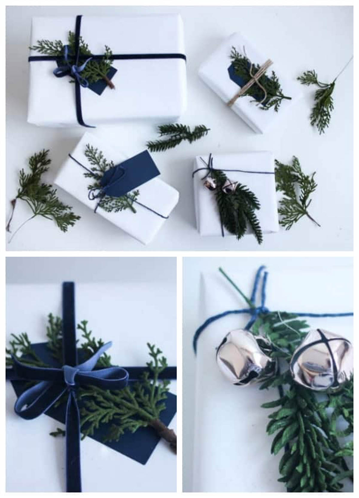 Image collage of DIY gift wrap ideas.