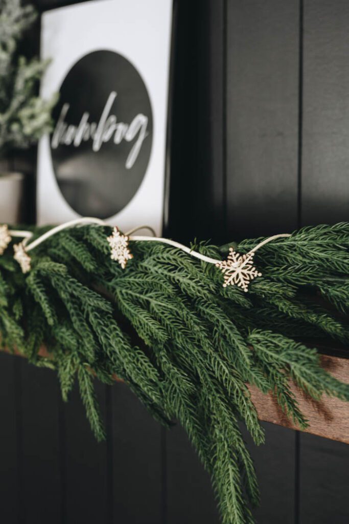 snowflake garland on greenery