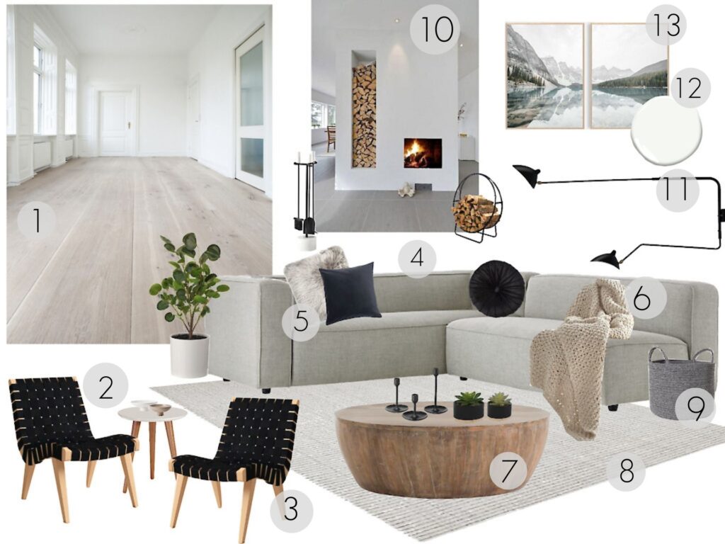 Scandianavian living room mood board