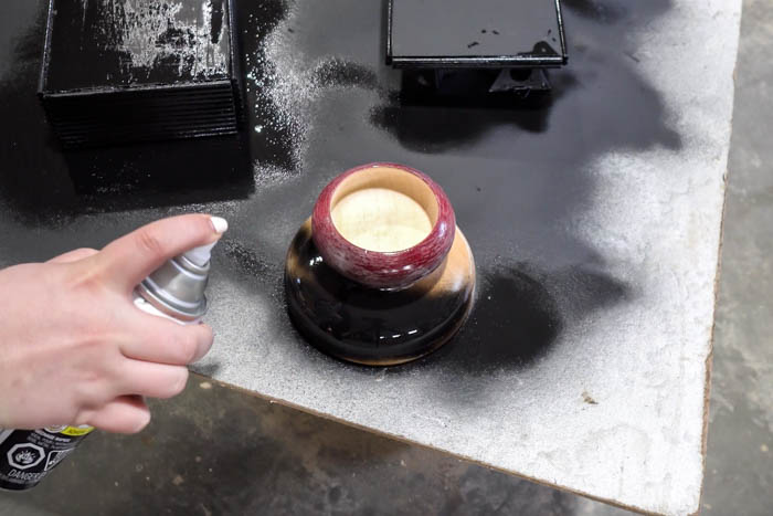 Spray Painting DIY Pedestal Bowl