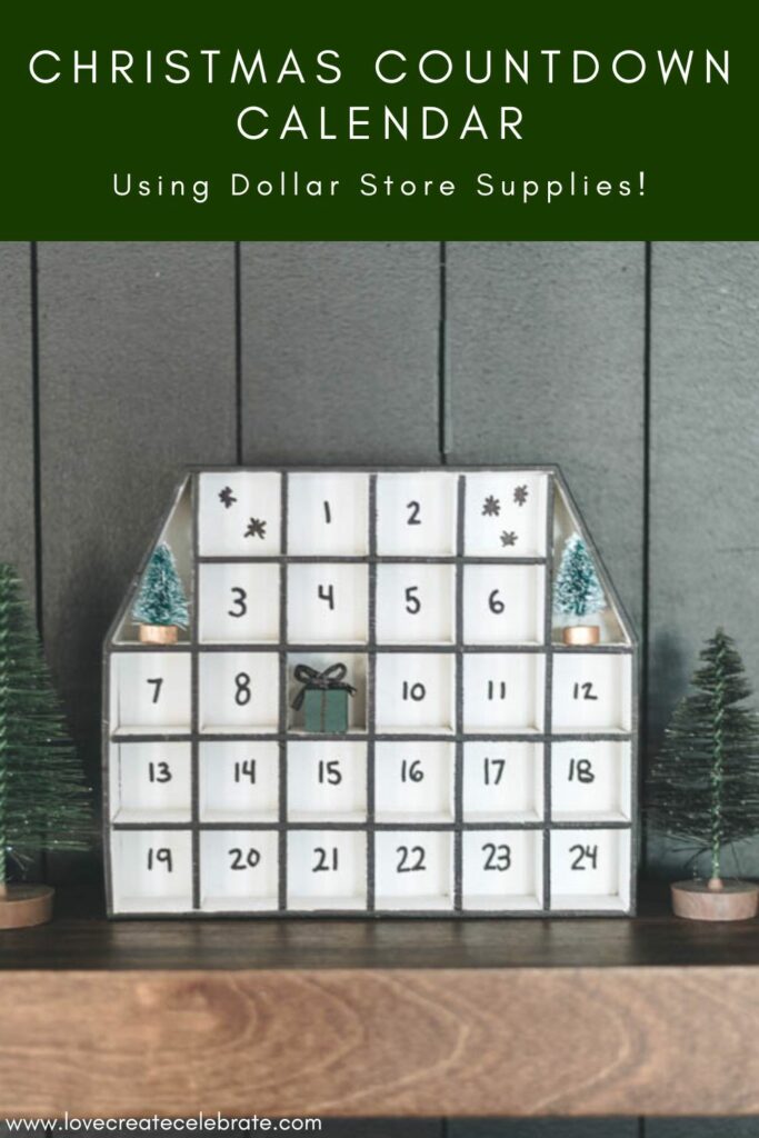 Christmas Calendar with text overlay "Christmas Countdown calendar using dollar store supplies"