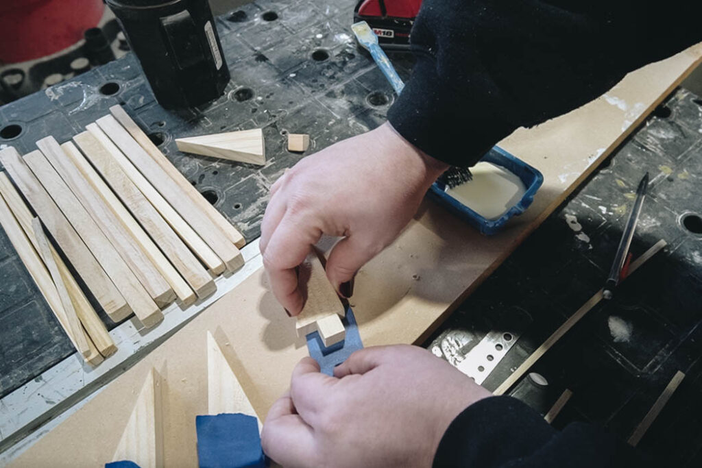 Gluing the Modern Wooden Ornament Blocks