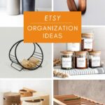 Collage of home organizing products from Etsy