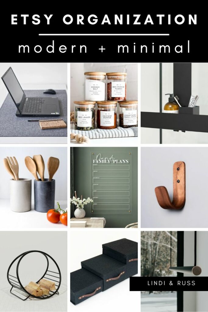 collage of home organizing products from Etsy