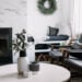 summer living room decor with styled bench